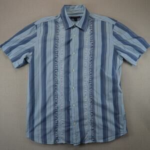 Banana Republic Mens Shirt Large Blue Embroidered Stripe Short Sleeve